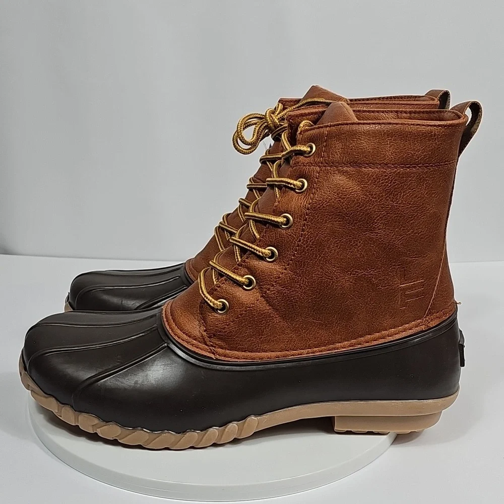London Fog Tan and Dark Brown Waterproof Lace-Up Duck Boots